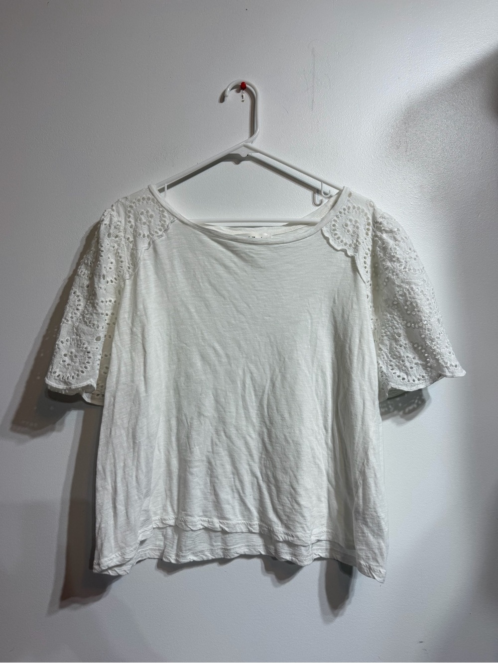 Chelsea & Theodore White Eyelet Lace Short Sleeve Cotton Blend Top 1X
